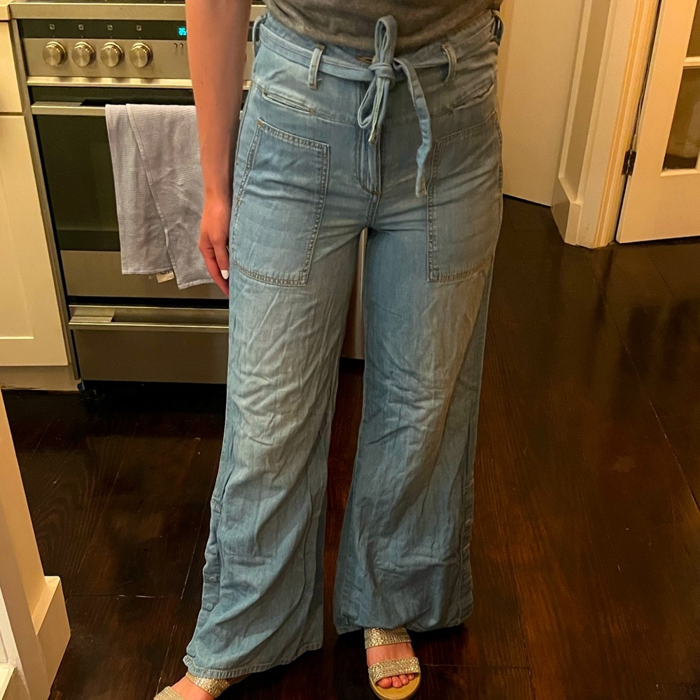 Anthropologie Wide Leg High Waist Denim Pants
